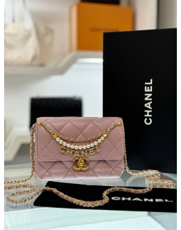 (UNUSED) 2024 MICROCHIP CHANEL MINI FLAP BAG IN LIGHT PURPLE SHINY LAMBSKIN LEATHER -FULL SET-