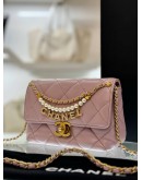 (UNUSED) 2024 MICROCHIP CHANEL MINI FLAP BAG IN LIGHT PURPLE SHINY LAMBSKIN LEATHER -FULL SET-