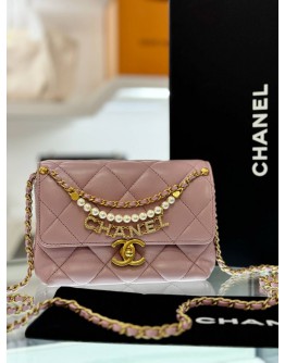 (UNUSED) 2024 MICROCHIP CHANEL MINI FLAP BAG IN LIGHT PURPLE SHINY LAMBSKIN LEATHER -FULL SET-