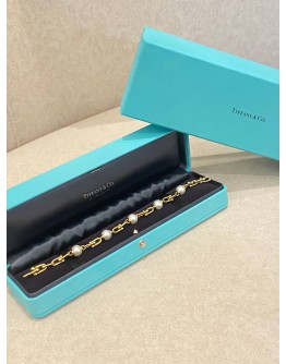 (BRAND NEW) 2024 TIFFANY & CO. HARDWEAR LINK BRACELET IN 18K 750 YELLOW GOLD WITH FRESHWATER PEARLS