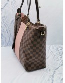 (LIKE NEW) LOUIS VUITTON JERSEY BROWN DAMIER EBENE CANVAS WITH PINK LEATHER TOTE SHOULDER BAG 