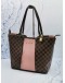 (LIKE NEW) LOUIS VUITTON JERSEY BROWN DAMIER EBENE CANVAS WITH PINK LEATHER TOTE SHOULDER BAG 