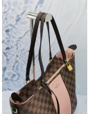 (LIKE NEW) LOUIS VUITTON JERSEY BROWN DAMIER EBENE CANVAS WITH PINK LEATHER TOTE SHOULDER BAG 