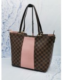 (LIKE NEW) LOUIS VUITTON JERSEY BROWN DAMIER EBENE CANVAS WITH PINK LEATHER TOTE SHOULDER BAG 