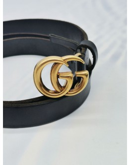 GUCCI MARMONT GG LOGO BELT IN BLACK LEATHER SIZE 85/24