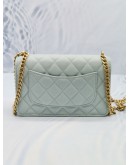 (LIKE NEW) 2024 MICROCHIP CHANEL WALLET ON CHAIN SWEETHEART LIGHT BLUE CAVIAR LEATHER BAG GHW