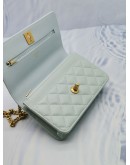 (LIKE NEW) 2024 MICROCHIP CHANEL WALLET ON CHAIN SWEETHEART LIGHT BLUE CAVIAR LEATHER BAG GHW