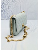 (LIKE NEW) 2024 MICROCHIP CHANEL WALLET ON CHAIN SWEETHEART LIGHT BLUE CAVIAR LEATHER BAG GHW