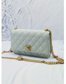 (LIKE NEW) 2024 MICROCHIP CHANEL WALLET ON CHAIN SWEETHEART LIGHT BLUE CAVIAR LEATHER BAG GHW