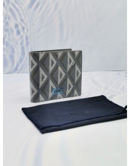 (BRAND NEW) 2023 CHRISTIAN DIOR BIFOLD WALLET IN GRAY CANVAS WITH CD DIAMOND PRINT