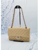 CHANEL CLASSIC MEDIUM SIZE IN BEIGE LAMBSKIN LEATHER WITH DOUBLE FLAP SILVER HARDWARE