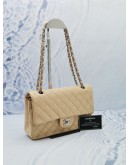 CHANEL CLASSIC MEDIUM SIZE IN BEIGE LAMBSKIN LEATHER WITH DOUBLE FLAP SILVER HARDWARE