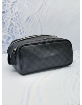 2023 MICROCHIP LOUIS VUITTON DOPP KIT TOILET POUCH IN BLACK DAMIER GRAPHITE CANVAS 