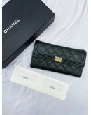 CHANEL BOY LONG FLAP WALLET IN DARK GREEN CAVIAR LEATHER