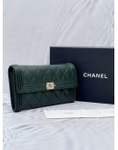 CHANEL BOY LONG FLAP WALLET IN DARK GREEN CAVIAR LEATHER