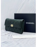 CHANEL BOY LONG FLAP WALLET IN DARK GREEN CAVIAR LEATHER