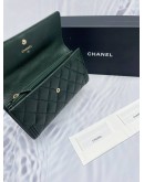 CHANEL BOY LONG FLAP WALLET IN DARK GREEN CAVIAR LEATHER