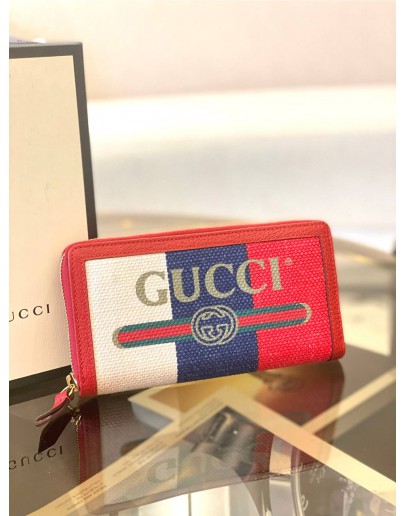 (BRAND NEW) GUCCI LOGO PRINT TRICOLOR STRIPE CANVAS ZIPPY LONG WALLET -FULL SET-