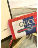 (BRAND NEW) GUCCI LOGO PRINT TRICOLOR STRIPE CANVAS ZIPPY LONG WALLET -FULL SET-