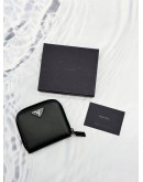 PRADA COMPACT ZIP AROUND WALLET IN BLACK SAFFIANO LEATHER