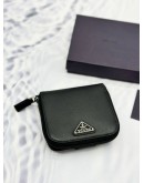 PRADA COMPACT ZIP AROUND WALLET IN BLACK SAFFIANO LEATHER