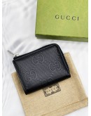 (LIKE NEW) GUCCI CARD AND COIN WALLET IN BLACK GG EMBOSSED PERFORATED LEATHER -FULL SET-