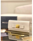 (BRAND NEW) PRADA WHITE SAFFIANO LEATHER FIOCCO BOW LONG WALLET -FULL SET-