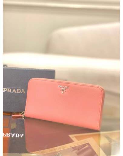 (BRAND NEW) PRADA PINK SAFFIANO LEATHER ZIP LONG WALLET -FULL SET-