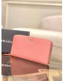 (BRAND NEW) PRADA PINK SAFFIANO LEATHER ZIP LONG WALLET -FULL SET-