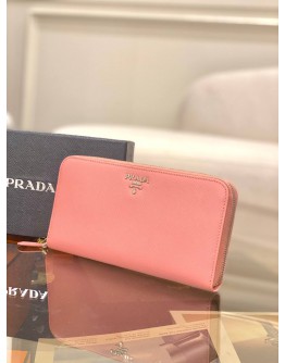 (BRAND NEW) PRADA PINK SAFFIANO LEATHER ZIP LONG WALLET -FULL SET-