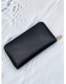 SALVATORE FERRAGAMO GANCINI LONG ZIPPY WALLET IN BLACK CALFSKIN LEATHER