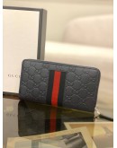 (BRAND NEW) GUCCI SHERRY LINE GUCCISSIMA NAVY BLUE GG LEATHER ZIP LONG WALLET -FULL SET-