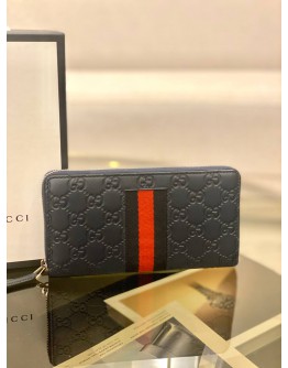 (BRAND NEW) GUCCI SHERRY LINE GUCCISSIMA NAVY BLUE GG LEATHER ZIP LONG WALLET -FULL SET-