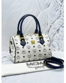 MCM BOSTON BAG IN WHITE AND DARK BLUE VISETOS LEATHER