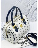 MCM BOSTON BAG IN WHITE AND DARK BLUE VISETOS LEATHER