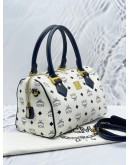 MCM BOSTON BAG IN WHITE AND DARK BLUE VISETOS LEATHER