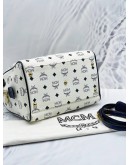 MCM BOSTON BAG IN WHITE AND DARK BLUE VISETOS LEATHER