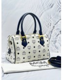 MCM BOSTON BAG IN WHITE AND DARK BLUE VISETOS LEATHER