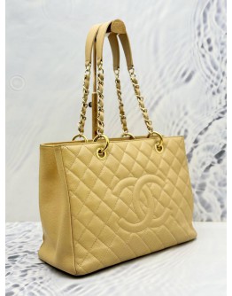 2013 CHANEL GST GRAND SHOPPING TOTE BAG IN BEIGE CAVIAR LEATHER