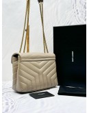 (LIKE NEW) 2023 YSL LOULOU SMALL IN BEIGE CALFSKIN LEATHER -FULL SET-