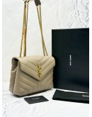 (LIKE NEW) 2023 YSL LOULOU SMALL IN BEIGE CALFSKIN LEATHER -FULL SET-