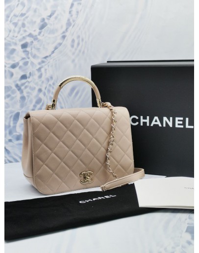 2017 CHANEL CARRY CHIC FLAP MEDIUM BAG LIGHT BEIGE PINK QUILTED LAMBSKIN LEATHER 