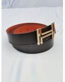 HERMES H AU CARRE BUCKLE & BROWN & ORANEG REVERSIBLE LEATHER BELT SIZE 105-FULL SET-