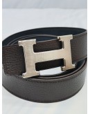 HERMES CONSTANCE REVERSIBLE BELT BLUE AND BROWN CALFSKIN LEATHER SIZE 110