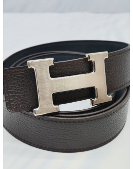 HERMES CONSTANCE REVERSIBLE BELT BLUE AND BROWN CALFSKIN LEATHER SIZE 110