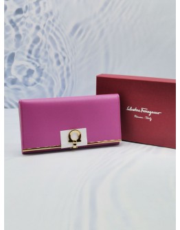 (UNUSED) SALVATORE FERRAGAMO PINK LEATHER CONTINENTAL WALLET -FULL SET-