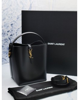 (LIKE NEW) 2023 YSL SAINT LAURENT LE 37 IN BLACK SMOOTH SHINY CALFSKIN LEATHER -FULL SET-