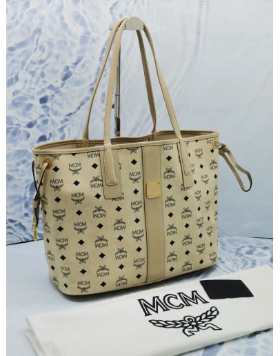 (UNUSED) 2024 MCM MEDIUM LIZ REVERSIBLE TOTE BAG WITH SIGNATURE PRINT CANVAS  