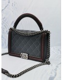 CHANEL NEW MEDIUM BOY LIMITED EDITION GREY / OLIVE GREEN / RED QUILTED LEATHER AROUND TOP HANDLE BAG