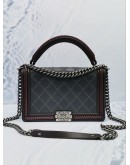 CHANEL NEW MEDIUM BOY LIMITED EDITION GREY / OLIVE GREEN / RED QUILTED LEATHER AROUND TOP HANDLE BAG